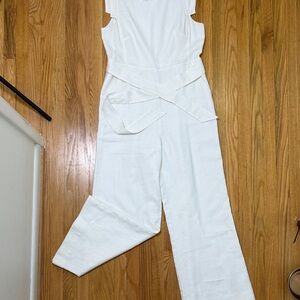J. Crew White Linin Sleeveless Wide-Leg Jumpsuit with Waist Tie
